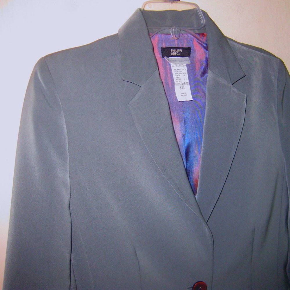 VTG Philippe Adec blazer 6 Long Gray Iridescent Fitted France 40 Bergdorf Jacket